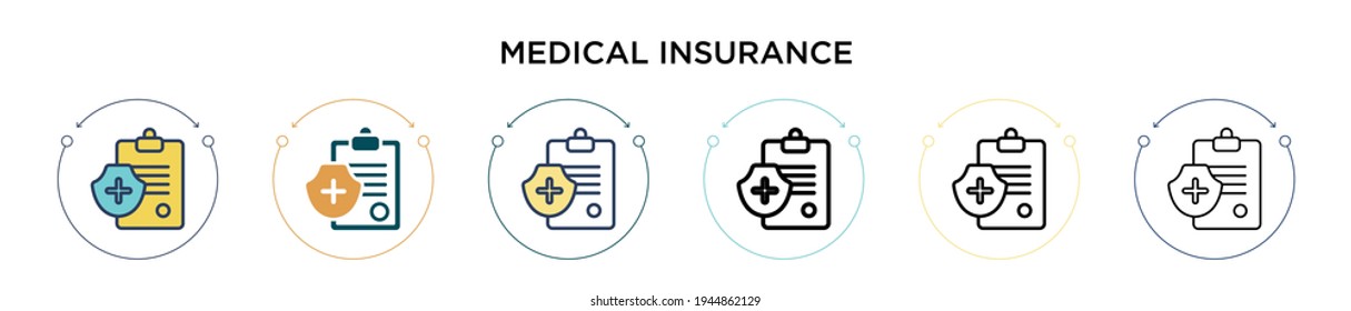 Medical insurance icon in filled, thin line, outline and stroke style. Vector illustration of two colored and black medical insurance vector icons designs can be used for mobile, ui, web