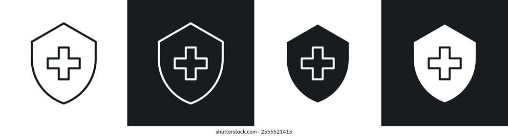 Medical insurance icon vector collection in black and white.