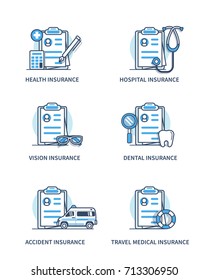 
Medical insurance icons set. Line style vector illustration.