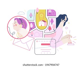 Medical insurance illustration - clinic contacts. Flat vector