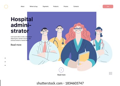 Medical Insurance Illustration -hospital Administrator -modern Flat Vector Concept Digital Illustration - A Female Hospital Administrator With A Team Of Doctors Concept, Medical Office Or Laboratory