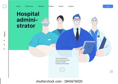 Medical Insurance Illustration -hospital Administrator -modern Flat Vector Concept Digital Illustration - A Male Hospital Administrator With A Team Of Doctors Concept, Medical Office Or Laboratory