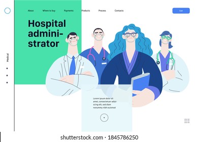 Medical insurance illustration -hospital administrator -modern flat vector concept digital illustration - a female hospital administrator with a team of doctors concept, medical office or laboratory