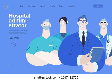 Medical Insurance Illustration -hospital Administrator -modern Flat Vector Concept Digital Illustration - A Male Hospital Administrator With A Team Of Doctors Concept, Medical Office Or Laboratory