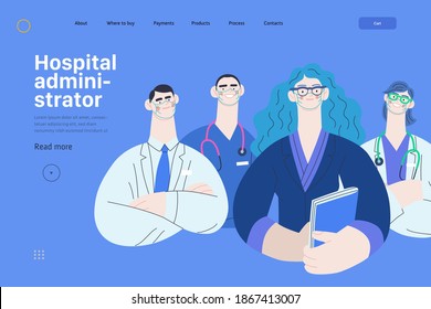 Medical Insurance Illustration -hospital Administrator -modern Flat Vector Concept Digital Illustration - A Female Hospital Administrator With A Team Of Doctors Concept, Medical Office Or Laboratory