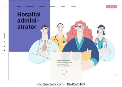 Medical Insurance Illustration -hospital Administrator -modern Flat Vector Concept Digital Illustration - A Female Hospital Administrator With A Team Of Doctors Concept, Medical Office Or Laboratory