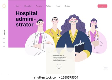 Medical insurance illustration -hospital administrator -modern flat vector concept digital illustration - a female hospital administrator with a team of doctors concept, medical office or laboratory