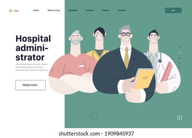 Medical insurance illustration -hospital administrator -modern flat vector concept digital illustration - a male hospital administrator with a team of doctors concept, medical office or laboratory