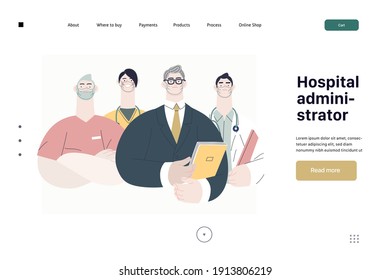 Medical Insurance Illustration -hospital Administrator -modern Flat Vector Concept Digital Illustration - A Male Hospital Administrator With A Team Of Doctors Concept, Medical Office Or Laboratory