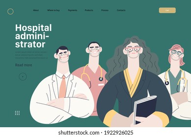 Medical Insurance Illustration -hospital Administrator -modern Flat Vector Concept Digital Illustration - A Female Hospital Administrator With A Team Of Doctors Concept, Medical Office Or Laboratory