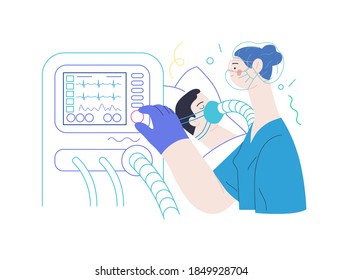 Medical insurance illustration- mechanical ventilation -modern flat vector concept digital illustration - ventilator medical machine equipment for tracheostomy - patient breathing in operating room