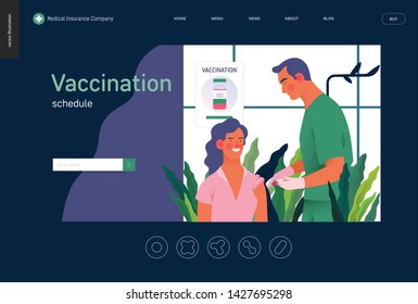 Medical insurance - immunization, vaccination schedule -modern flat vector concept digital illustration - a therapist vaccinating a patient, medical office or laboratory