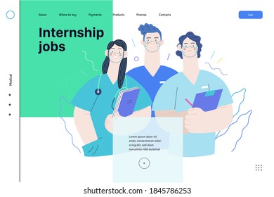 Medical insurance -internship jobs -modern flat vector concept digital illustration - young medical specialists standing together, team of interns concept, medical office or laboratory