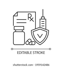 Medical insurance linear icon. Payment for surgical procedures and drugs. Covering expenses. Thin line customizable illustration. Contour symbol. Vector isolated outline drawing. Editable stroke