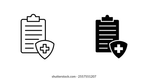 Medical insurance outlined and solid icon vector collection.