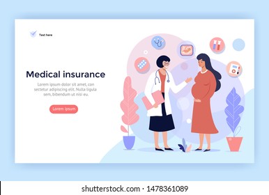 Medical Insurance For Pregnancy, concept illustration, web page design template, vector banner