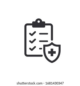  Seguro médico. Registro médico.Tareas. Portapapeles - icono vectorial.Icono del Portapapeles. Tarea realizada. Icono de documento aprobado firmado. Proyecto completado. 