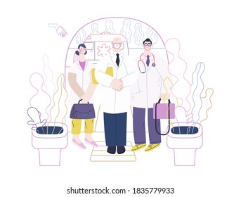 Medical insurance -specialists visit -modern flat vector concept digital illustration - medical specialists standing at the private residence entrance door Home medical service, part of insurance plan