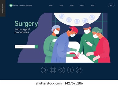 Medical insurance - surgery and surgical procedures -modern flat vector concept digital illustration - surgeons and operation nurses on surgical operation in operating room, team of doctors concept