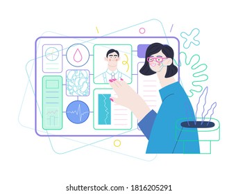 Medical insurance template -medical case manager -modern flat vector concept digital illustration of a manager reordering the medical procedures and diagnosiss, process metaphor, medical insurance