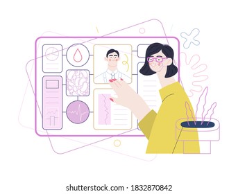 Medical insurance template -medical case manager -modern flat vector concept digital illustration of a manager reordering the medical procedures and diagnosiss, process metaphor, medical insurance