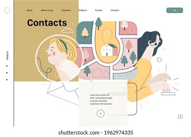 Medical insurance template - clinic contacts. Modern flat vector