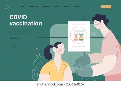 Medical insurance template - COVID-19 vaccination schedule. Modern flat vector