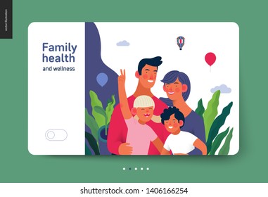 Medical insurance template -family health and wellness -modern flat vector concept digital illustration of a happy family of parents and children, family medical insurance plan