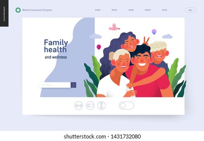 Medical insurance template -family health and wellness -modern flat vector concept digital illustration of a happy family of parents and children, family medical insurance plan