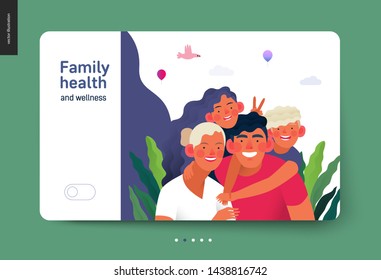 Medical insurance template -family health and wellness -modern flat vector concept digital illustration of a happy family of parents and children, family medical insurance plan