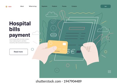 Medical insurance template - hospital bills payment. Modern flat vector
