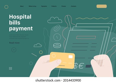 Medical insurance template - hospital bills payment. Modern flat vector