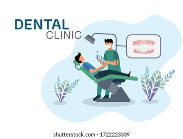 Medical insurance template - routine dental checkups - modern flat vector concept digital illustration of a dental procedure - patient, dentist checking teeth, the dental office or.