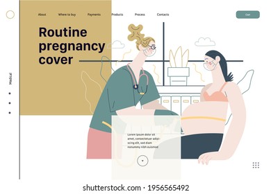 Medical insurance template - routine pregnancy cover. Modern flat vector