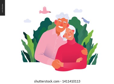 Medical insurance template -senior citizen health plan -modern flat vector concept digital illustration of a happy elderly couple, medical insurance plan