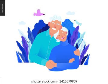 Medical insurance template -senior citizen health plan -modern flat vector concept digital illustration of a happy elderly couple, medical insurance plan