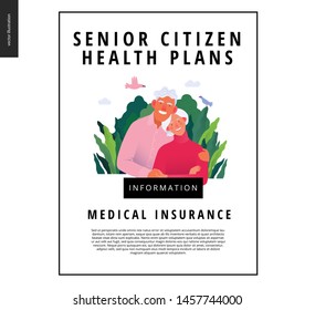 Medical insurance template -senior citizen health plan -modern flat vector concept digital illustration of a happy elderly couple, medical insurance plan