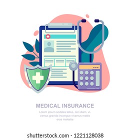 Medical Insurance Vector Flat Illustration. Medicine And Healthcare Concept.