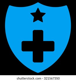 Medical Insurance vector icon. Style is flat symbol, blue color, rounded angles, black background.