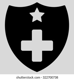 Medical Insurance vector icon. Style is flat symbol, black color, rounded angles, light gray background.