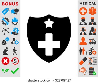 Medical Insurance vector icon. Style is bicolor flat symbol, intensive red and black colors, rounded angles, white background.
