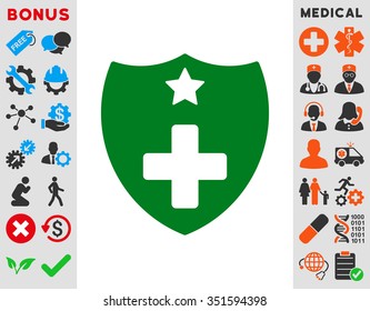 Medical Insurance vector icon. Style is bicolor flat symbol, green and gray colors, rounded angles, white background.