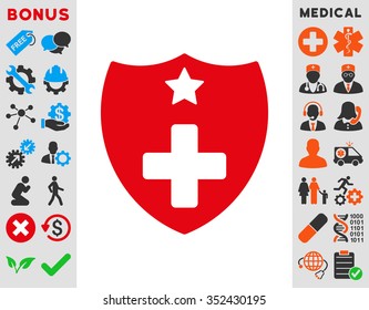 Medical Insurance vector icon. Style is bicolor flat symbol, intensive red and black colors, rounded angles, white background.