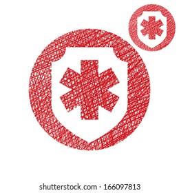 Medical insurance vector simple single color icon isolated on white background with sketch lined hand drawn texture.
