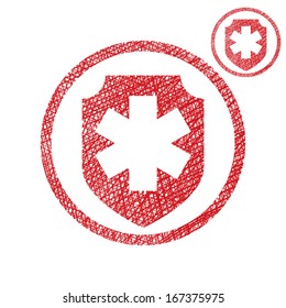 Medical insurance vector simple single color icon isolated on white background with sketch lined hand drawn texture.