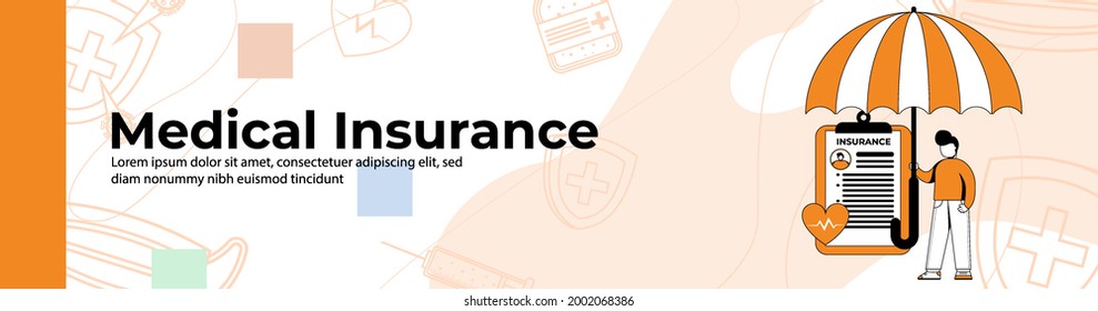 Medical Insurance Web Banner Design.a Man With Health Insurance. Header Or Footer Banner.