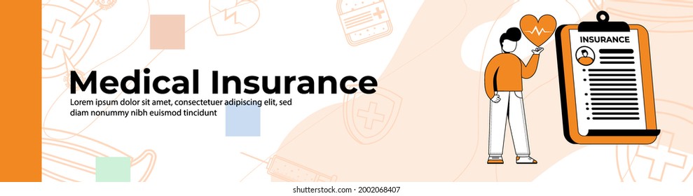 Medical Insurance Web Banner Design.a Man With Health Insurance. Header Or Footer Banner.