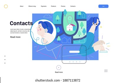 Medical insurance web page template- clinic contacts -modern flat vector concept illustration of contact details -direction, map, email, phone, contact form, call operator. Medical help