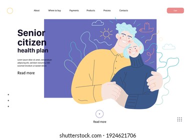 Medical insurance web page template -senior citizen health plan -modern flat vector concept digital illustration of a happy elderly embracing couple, medical insurance plan