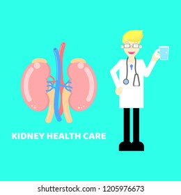 medical internal organs body part nervous system anatomy surgery kidney health care with doctor,stethoscope background,flat vector illustration cartoon design,isolated  character costume cartoon
